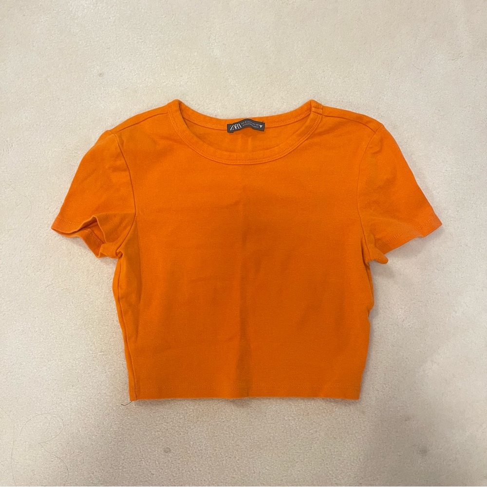 Zara Orange Cropped Shirt